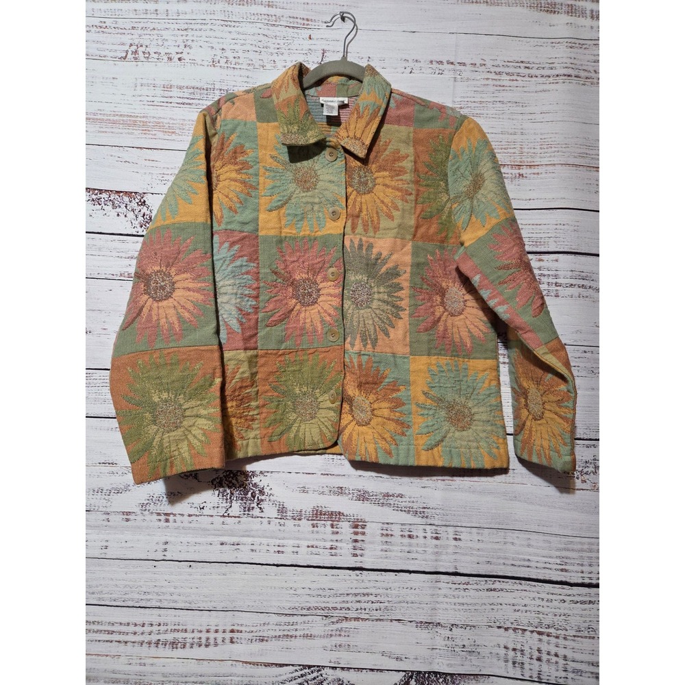 Coldwater Creek Sunflower Tapestry Jacket Womens PL Petite Large Button Front
